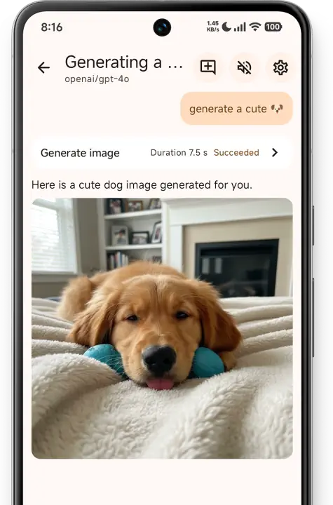 ChatBoost generating an image inside the app.